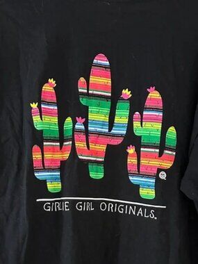Girlie Girl Originals Black Long Sleeve Tee Colorful Cactus Graphic Shirt